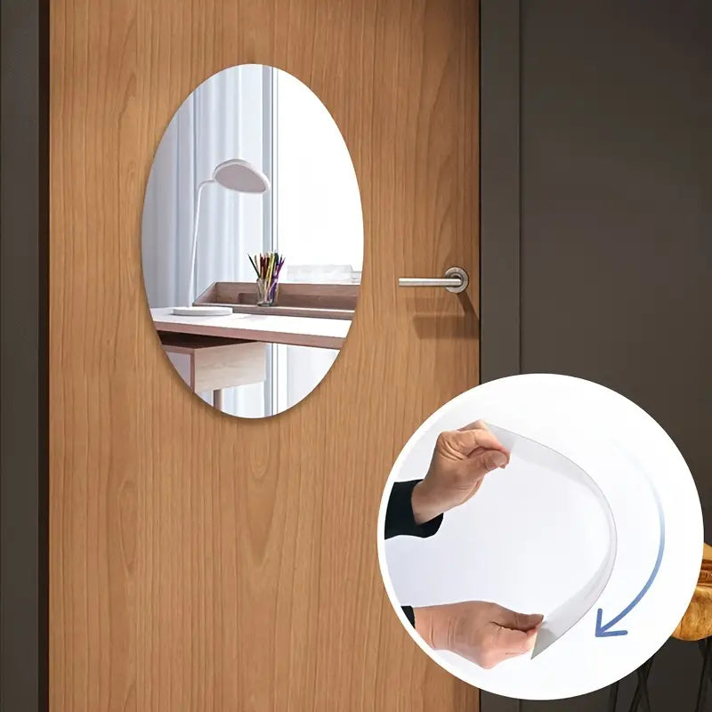 5pc Self-Adhesive Oval Soft Mirrors for Home Decor