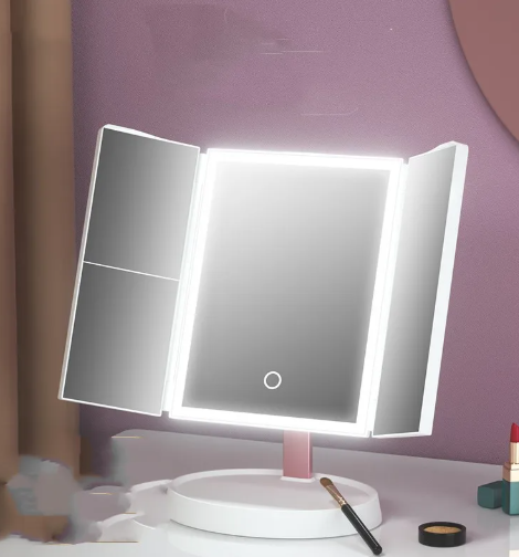 Trifold Makeup Mirror With Light 68 LED Vanity Mirrors 10X Magnifying 180Rotation