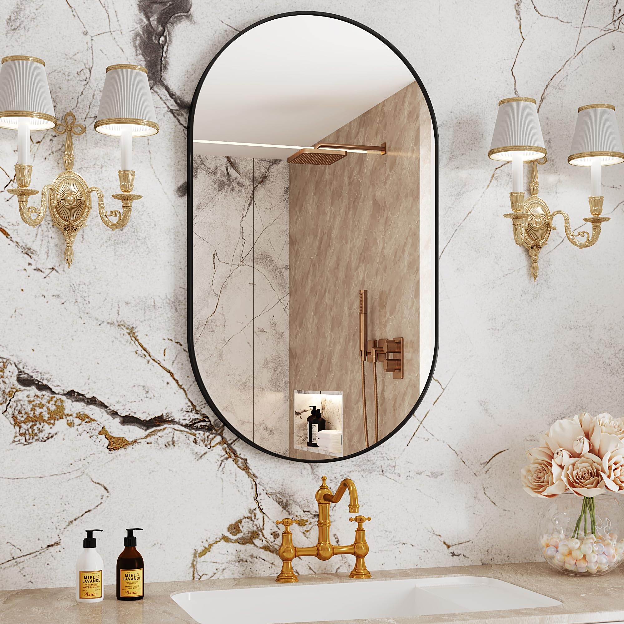 Protylctaster Oval Mirrors22x38 Oval Bathroom MirrorsBathroom Mirrors for Over SinkOval Wall Mirrorespejos para baños(Black)