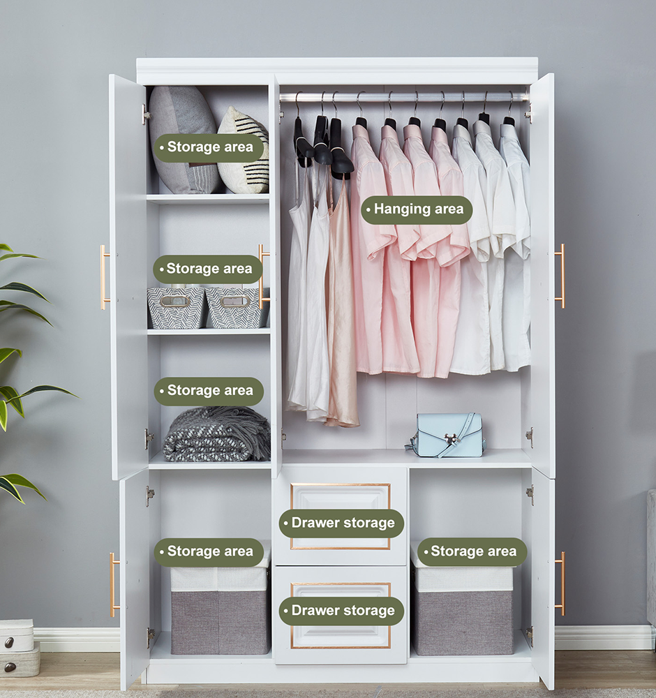 YG-5 Armoire Wardrobe  74" H 3 Doors 2 Drawers White Bedroom Wardrobe Armoire Closet Freestanding Clothes Storage Armoire Organizer with Hanging Rod Shelves Clothes Cabinet for Bathrooms Clothes Storage